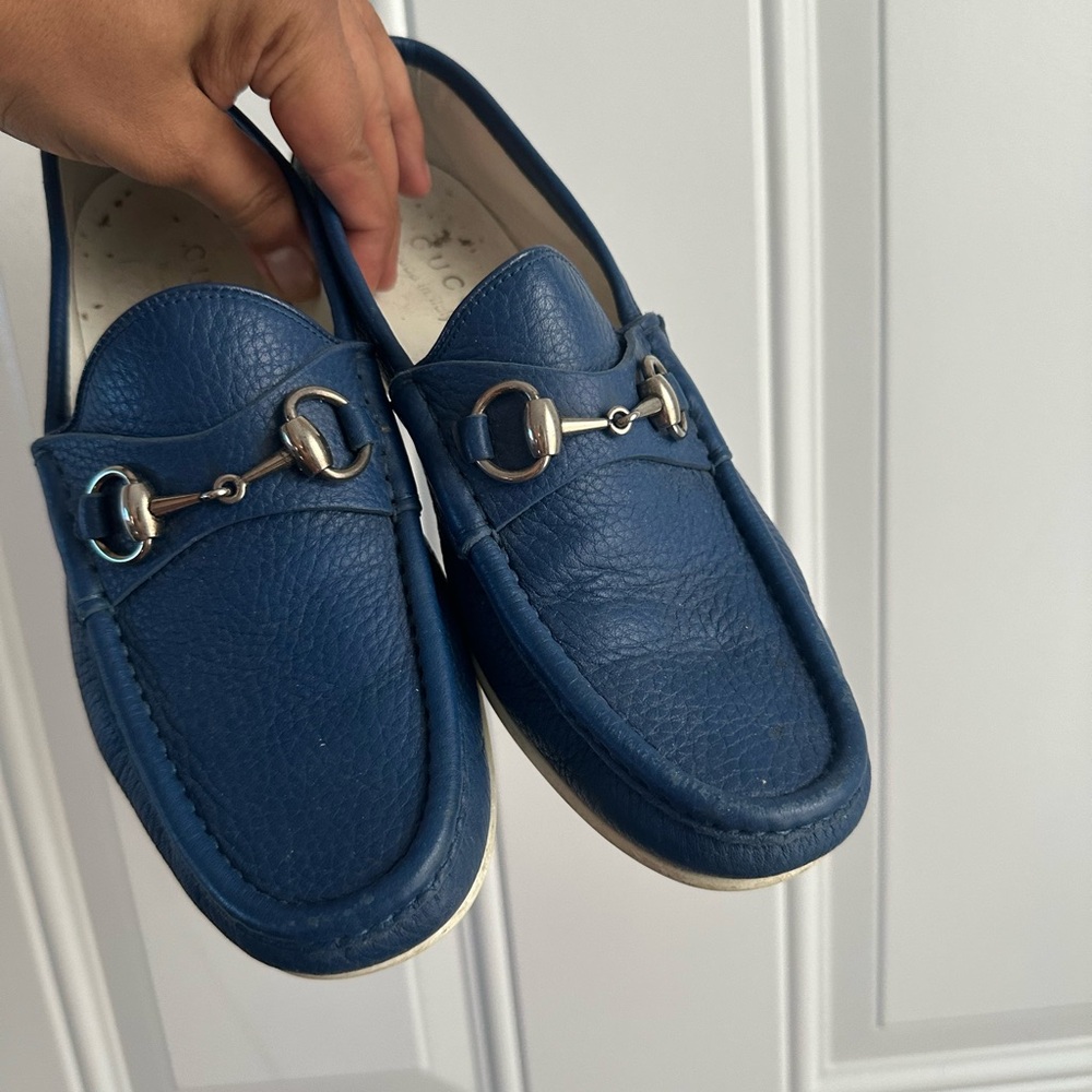 Gucci Blue Loafers with Gold Horsebit